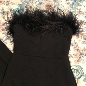 Black slit feather dress